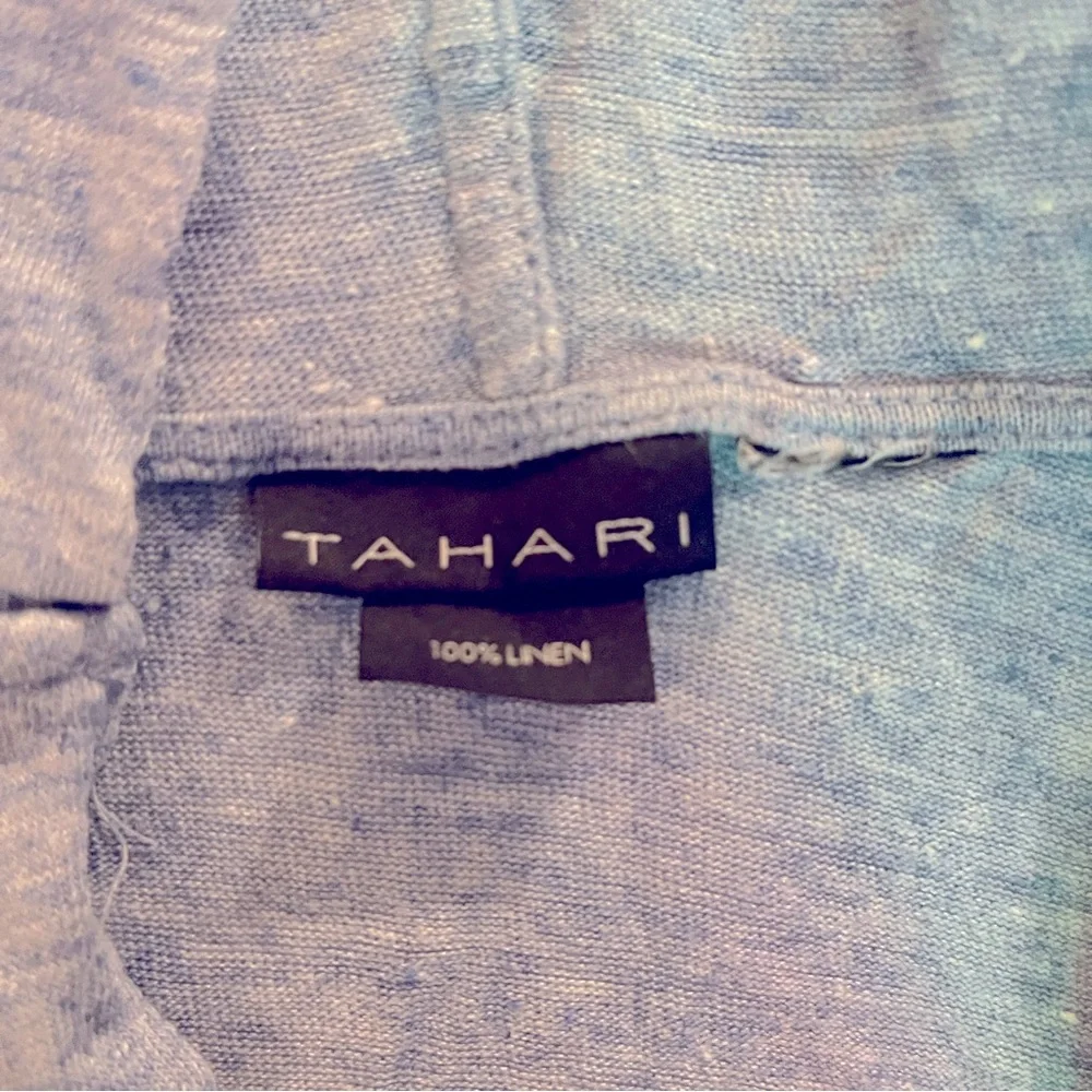 TAHRI Blue Hooded Sweater, 100% linen, T-shirt Feel, size medium, lightweight - Picture 2 of 3